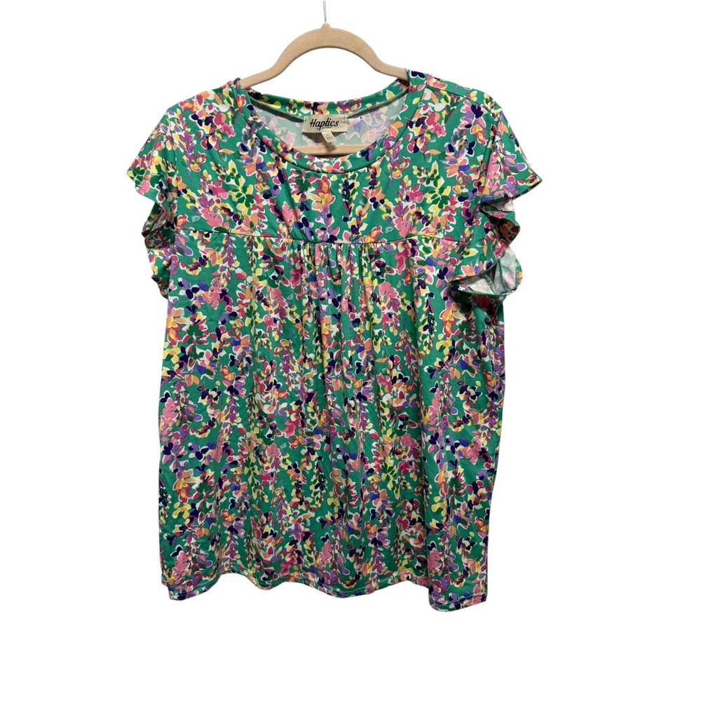 Haptics Holly Harper Floral Ruffle Sleeve Top Large Green Boho Cottagecore